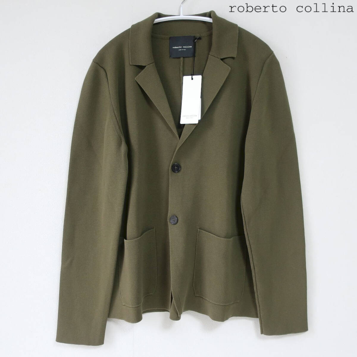 新品 roberto collina ロベルトコリーナ イタリア製 ニット ブレザー テーラードジャケット アウター カーキ グリーン メンズ 48 Mサイズ拍卖