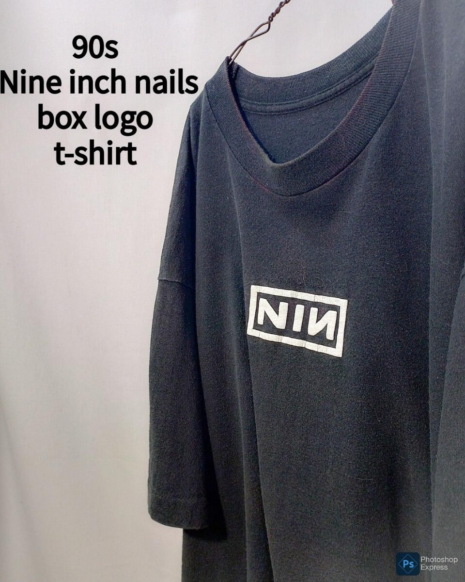 Vintage Nine inch nails box logo t-shirt 90s ナインチネイルズ ボックスロゴ Tシャツ バンド ロック T XL相当 シングル ビンテージ拍卖