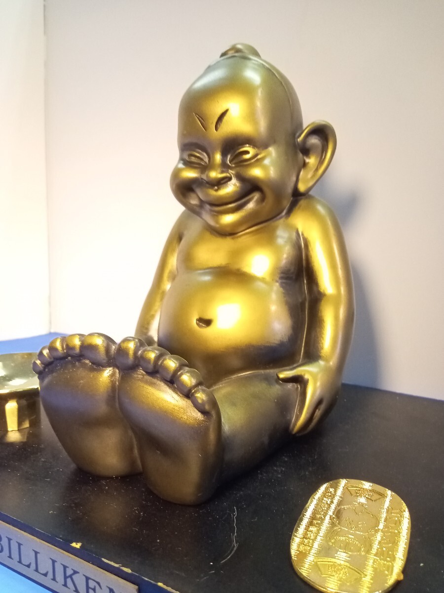 ビリケン ビリケンさん 縁起物  金属製 オブジェ 小判付き拍卖