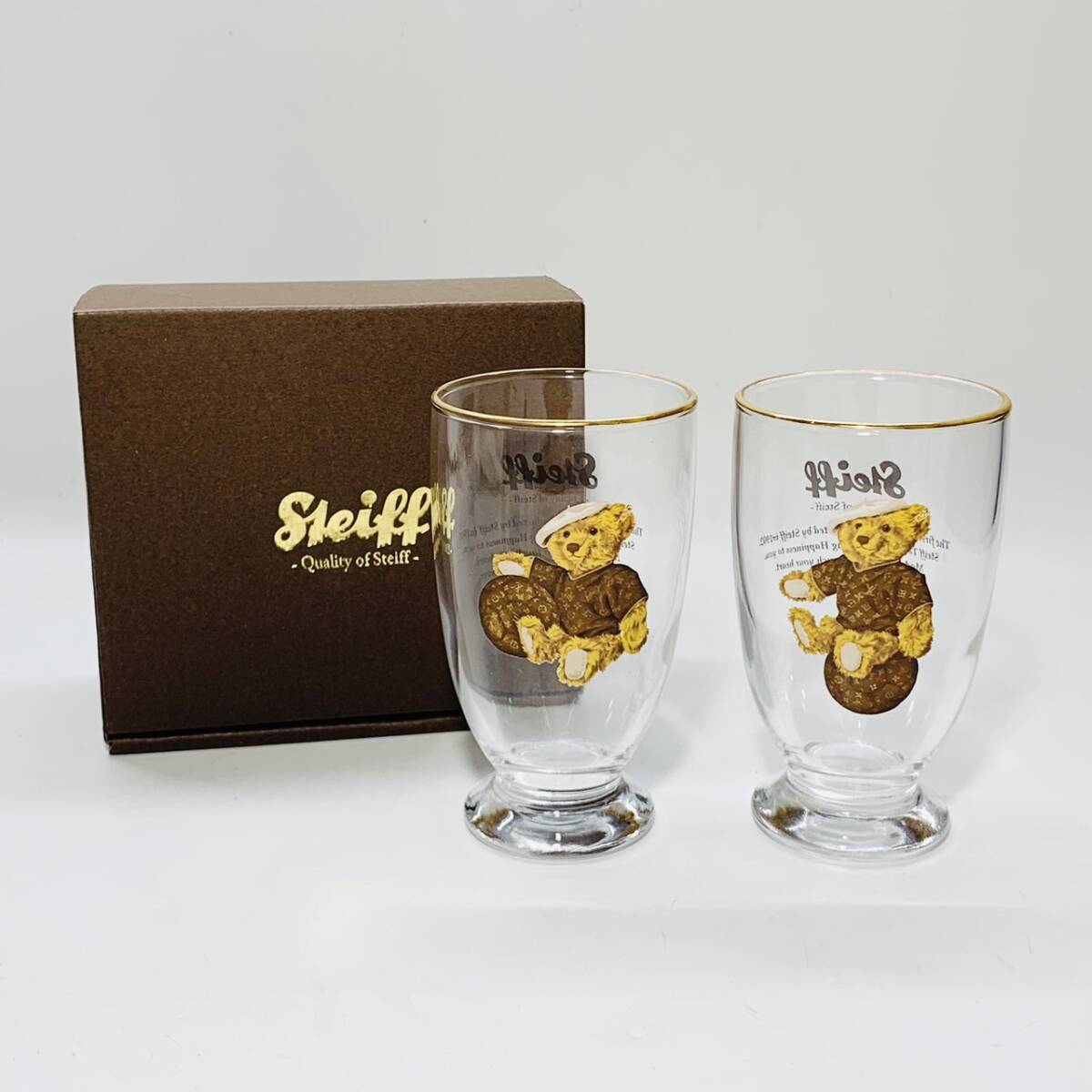 未使用 LOUIS VUITTON ルイヴィトン Steiff シュタイフ モノグラム テディベア モチーフ ペア 2客 セット 食器 コップ グラス拍卖
