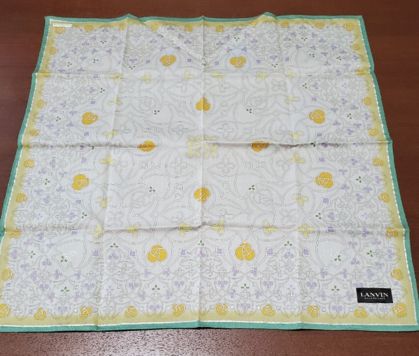 ●LANVIN●ハンカチスカーフ 50㎝×50㎝ 綿100% 未使用品拍卖