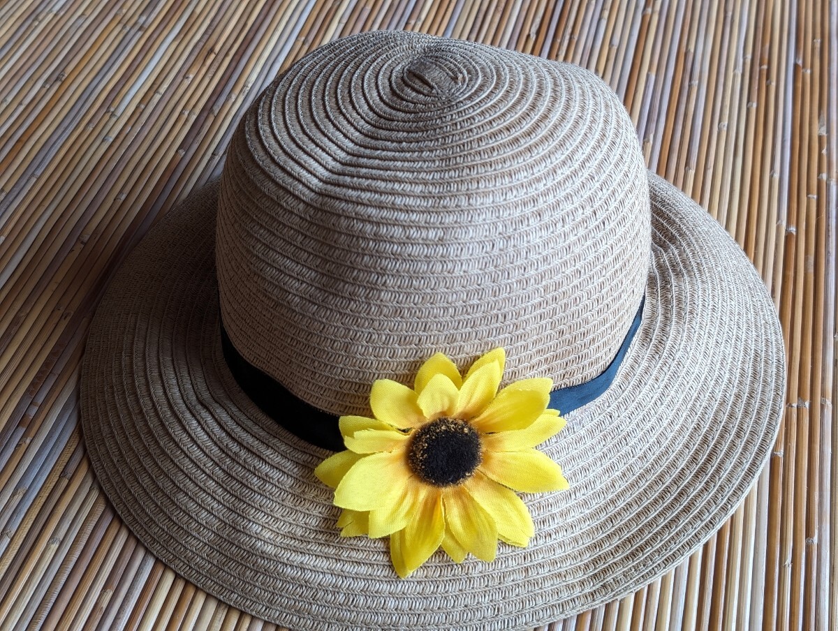 麦わら帽子 ひまわり 未使用 56センチ 拍卖