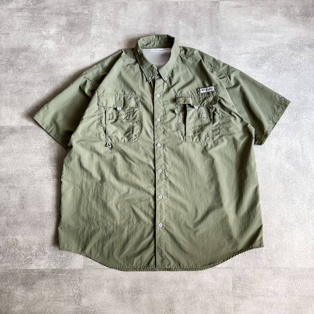 00s Columbia コロンビア PFG オリーブ ナイロン 半袖シャツ フィッシングシャツ / 古着 ビンテージ ヴィンテージ 90s OMNI SHADE拍卖