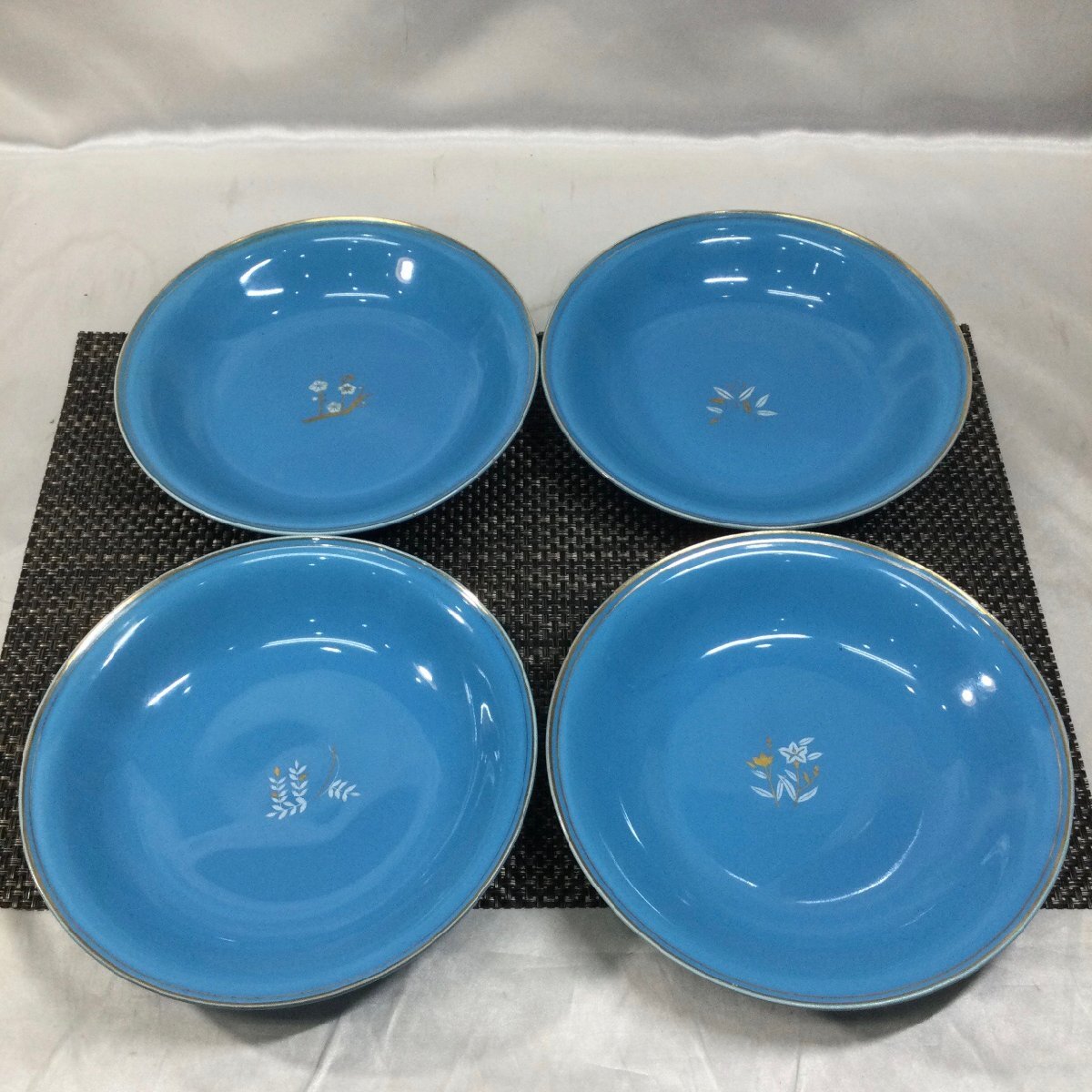 【中古/現状品/TO】橘吉 たち吉 金彩 ブルー カレー皿 陶器 径約19.5cm 和食器 4枚セット MZ0522拍卖