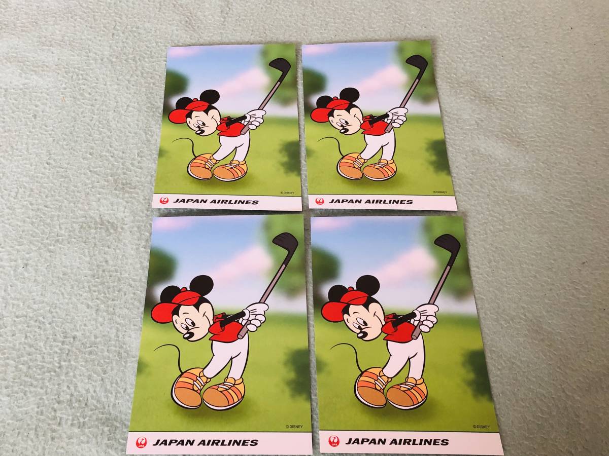 JAL ディズニー ミッキー ミニー マウス ゴルフ golf 絵葉書 ハガキ 4枚 セット ポストカード拍卖