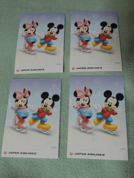JAL ディズニー ミッキー ミニー マウス スケート 絵葉書 はがき 4枚拍卖