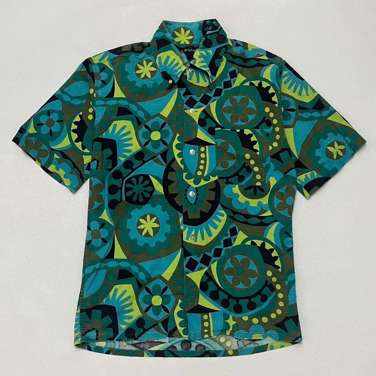 k377 希少 60s ビンテージ wildcat 柄 アロハ BD 半袖 ボタンダウン ハワイアン シャツ M vintage拍卖