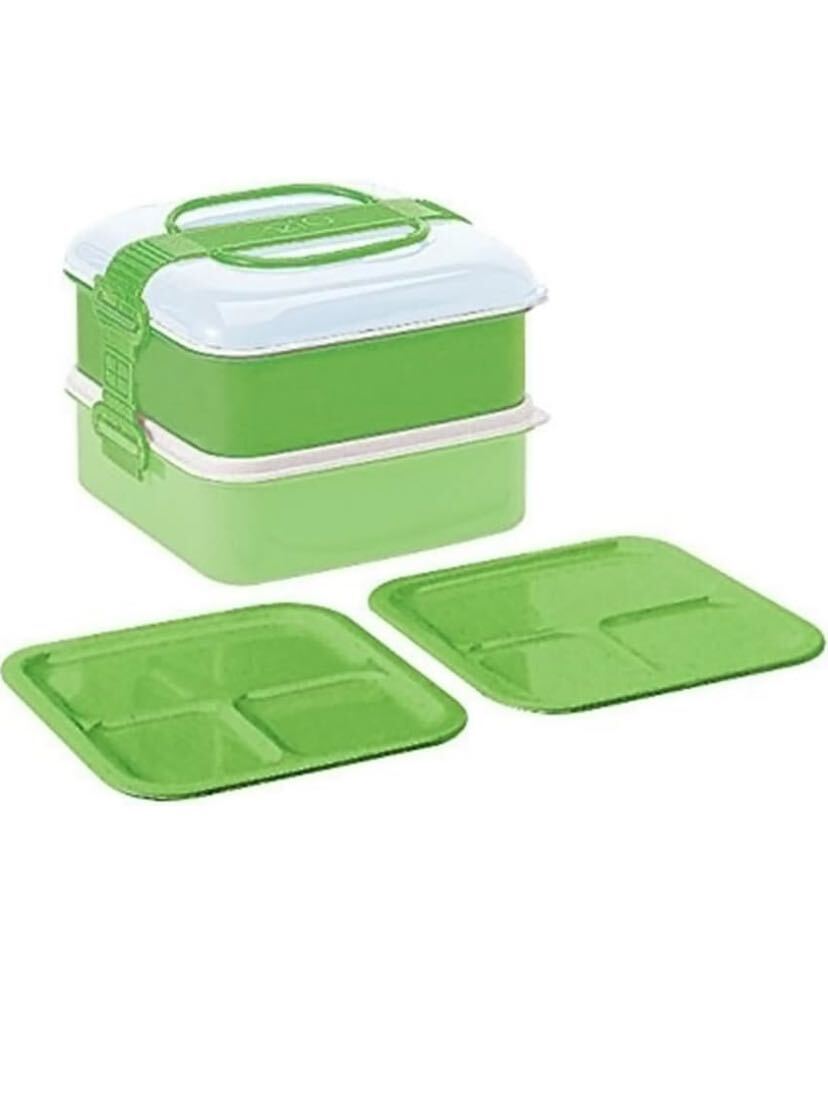 サンコープラスチック(SankoPlastic)弁当箱 ピクニックケース リオパック 2段 取り皿2枚付き グリーン 約W202×D190×H138㎜ 新品拍卖