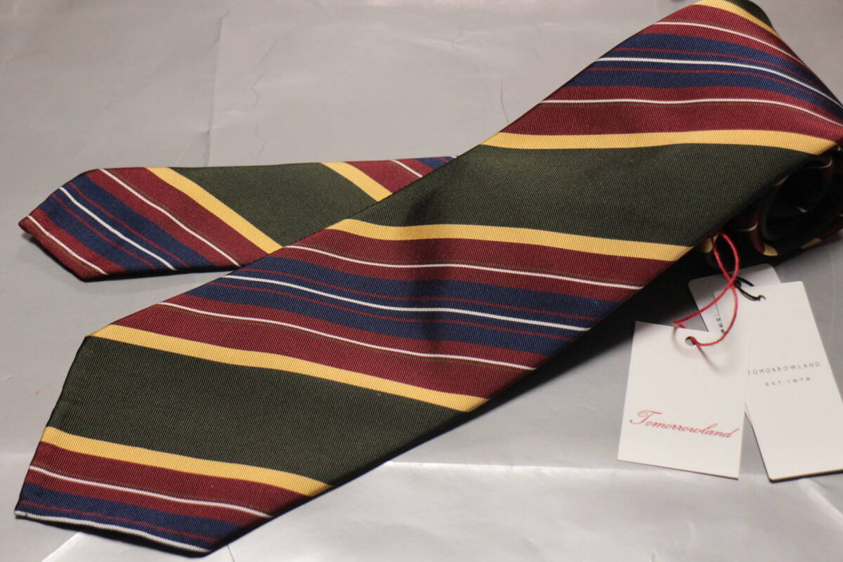 アットヴァンヌッチ*トゥモローランド別注新品ネクタイ超モダン華麗カーキー*ボルドー*イエローマルチレジメン極上スフォデラート仕立て拍卖