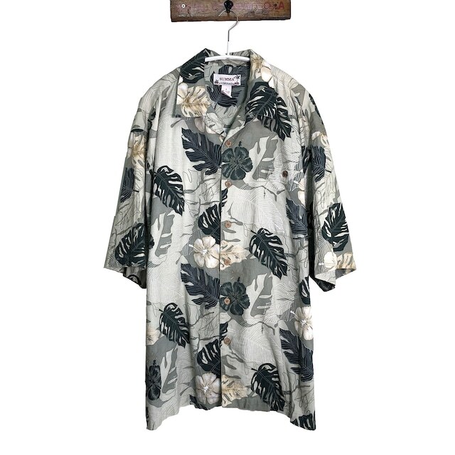 アメリカ古着 アロハシャツ ハワイアン 総柄 リーフ柄 開襟 オープンカラー オーバーサイズ 【I428】拍卖