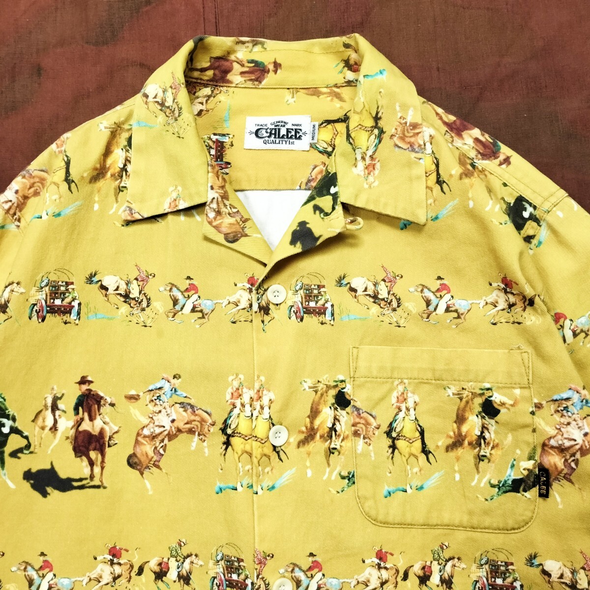 CALEE ( キャリー )L/S ALLOVER PATTERN SHIRT オープンカラーシャツ ロデオ ウエスタン ロカビリー マスタードイエロー アロハ拍卖