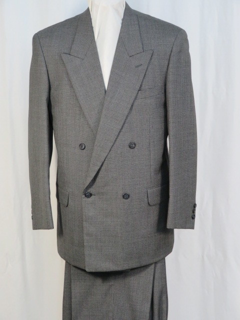 ★☆ M-79 ダブル4B×1P衿スーツ 新品 春夏 鼠系格子 日本製 ☆★拍卖