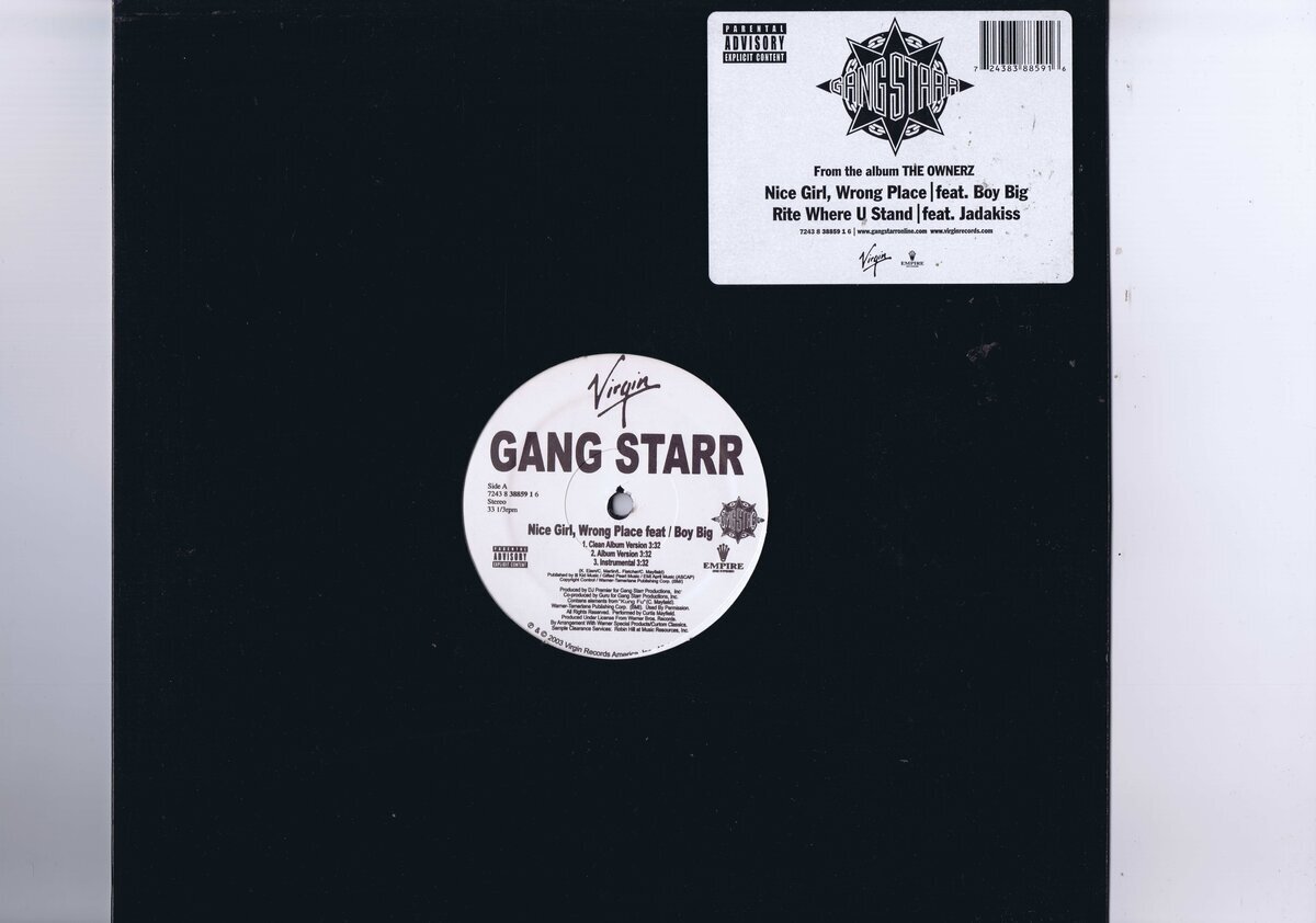 盤質良好 US盤 12inch Gang Starr / Nice Girl, Wrong Place / Rite Where U Stand / DJ Premier 7243 8 38859 1 6拍卖
