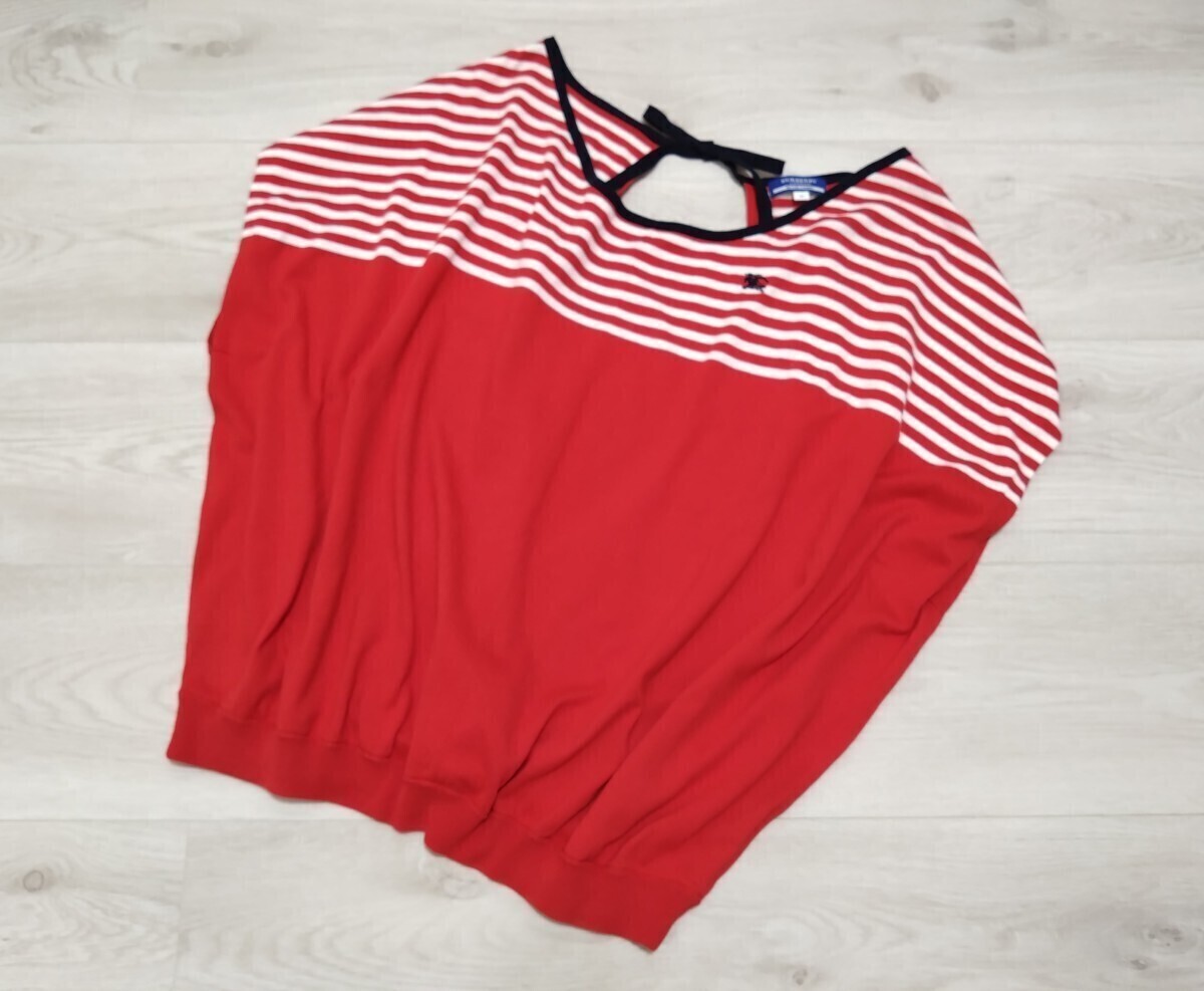 バーバリーブルーレーベル★カシュクール重ね着ニット★38★直営店購入/ニットソー/セーター/BURBERRY/バッククロス/リボン/ボーダー/BBL拍卖