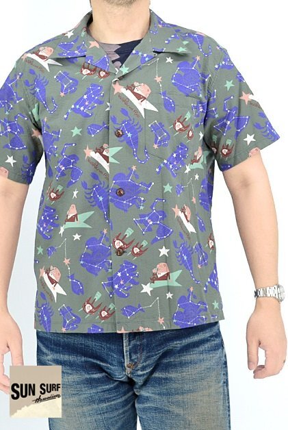 コットンシアサッカーオープンシャツ「ZODIAC SIGN」by 柳原良平 with MOOKIE◆SUN SURF ブラックXLサイズ SS39332 サンサーフ拍卖