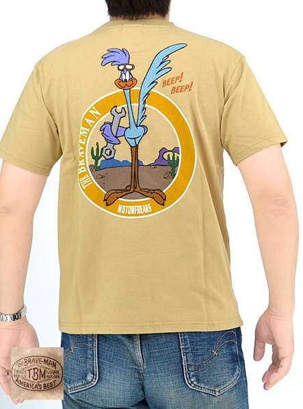 BR×LOONEYコラボ 天竺半袖Tシャツ◆The BRAVE-MAN サンドベージュXXLサイズ LTB-2409 ブレイブマン ロードランナー 刺繍 バイカー拍卖