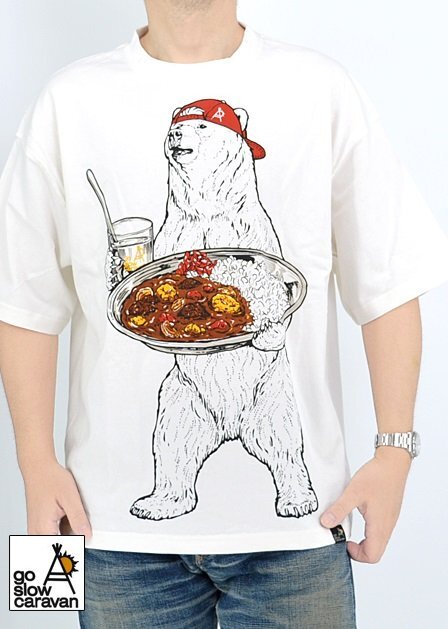USA/C カレーライスクマ BIG TEE◆go slow caravan ホワイトMサイズ 321917 ゴースローキャラバン 熊 アウトドア ユニセックス拍卖