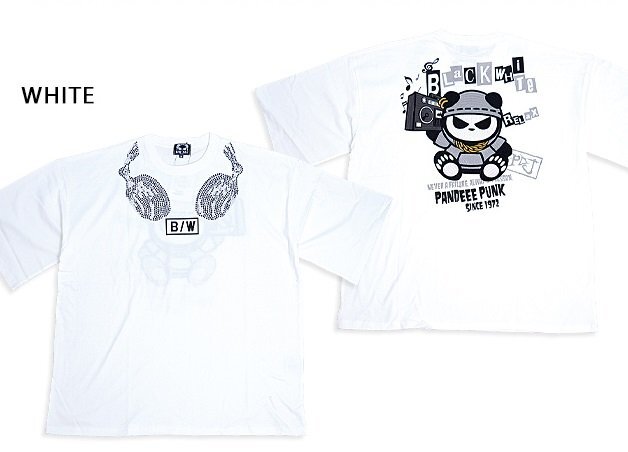 B/W-PDJ RELAXシリーズ ラインストーンBIG Tee◆PANDIESTA JAPAN ホワイトMサイズ 554877 パンディエスタジャパン パンダ ゆったりめ拍卖