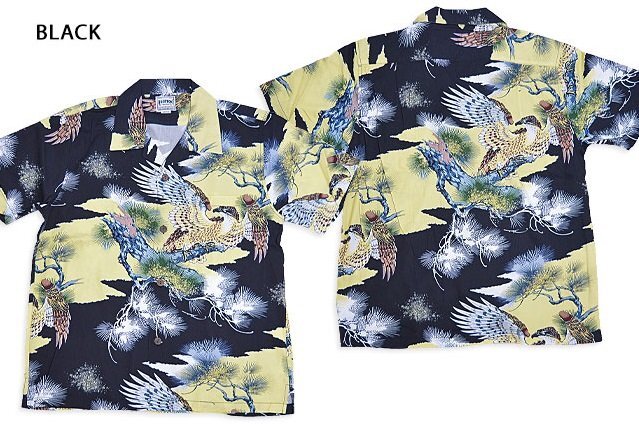 アロハシャツ「鷹」◆HOUSTON ブラックLサイズ 41108 ヒューストン 和柄 和風 ハワイアン タカ拍卖
