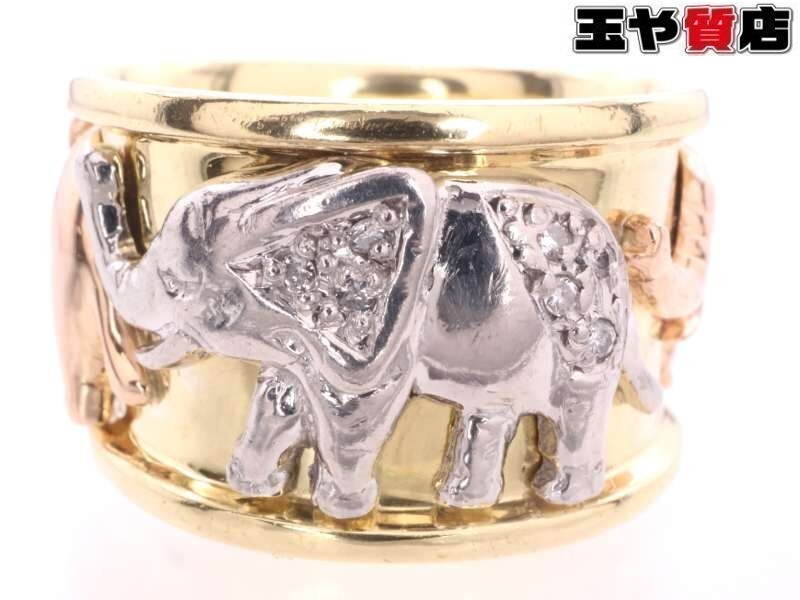 ダイヤ0.04ct 象 複数 デザイン平打風リング14号 K18YG PG pt900 イエローゴールド ピンクゴールド プラチナ拍卖