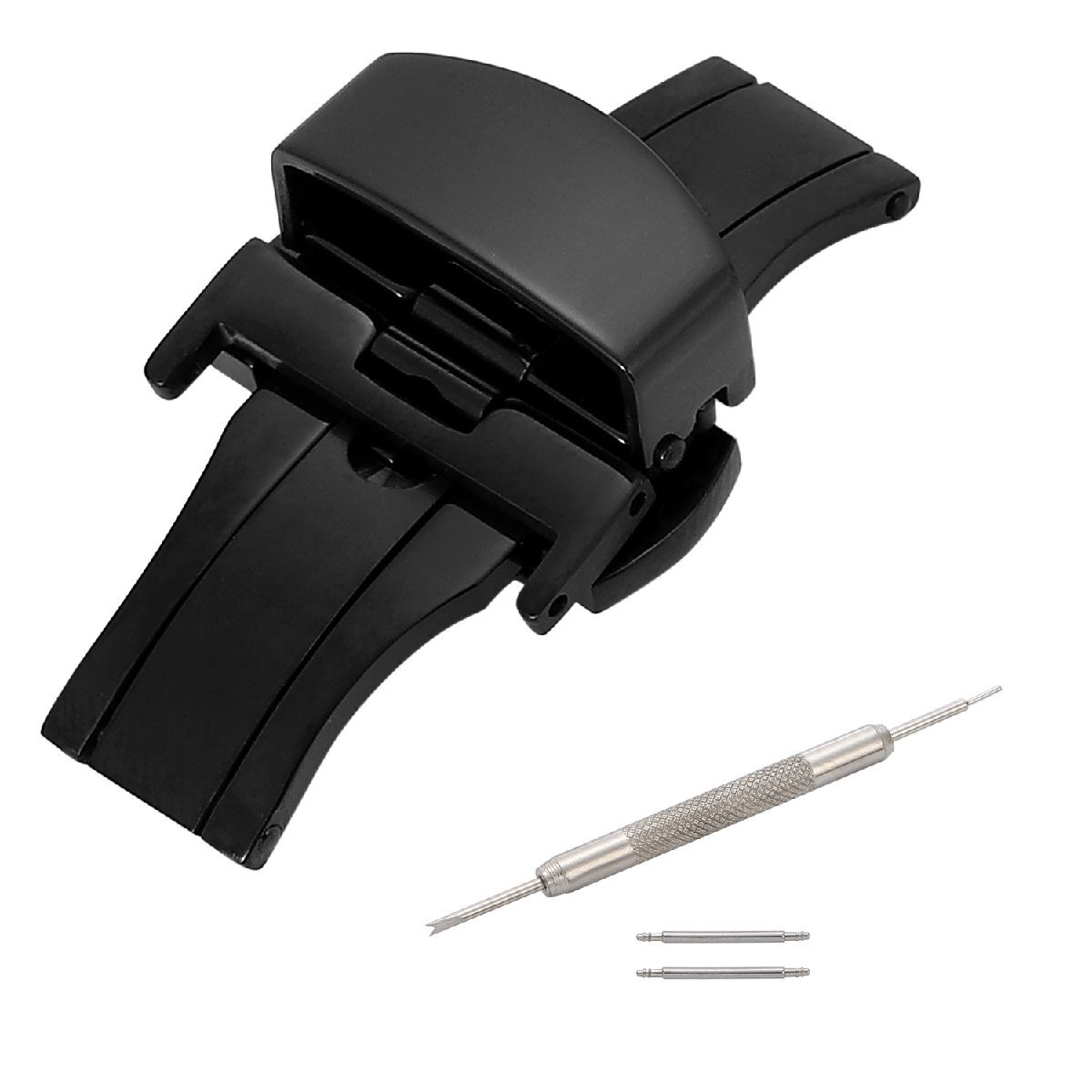 Dバックル 腕時計 12mm ブラック プッシュ式 観音開き ステンレス 交換 工具&バネ棒2本付拍卖