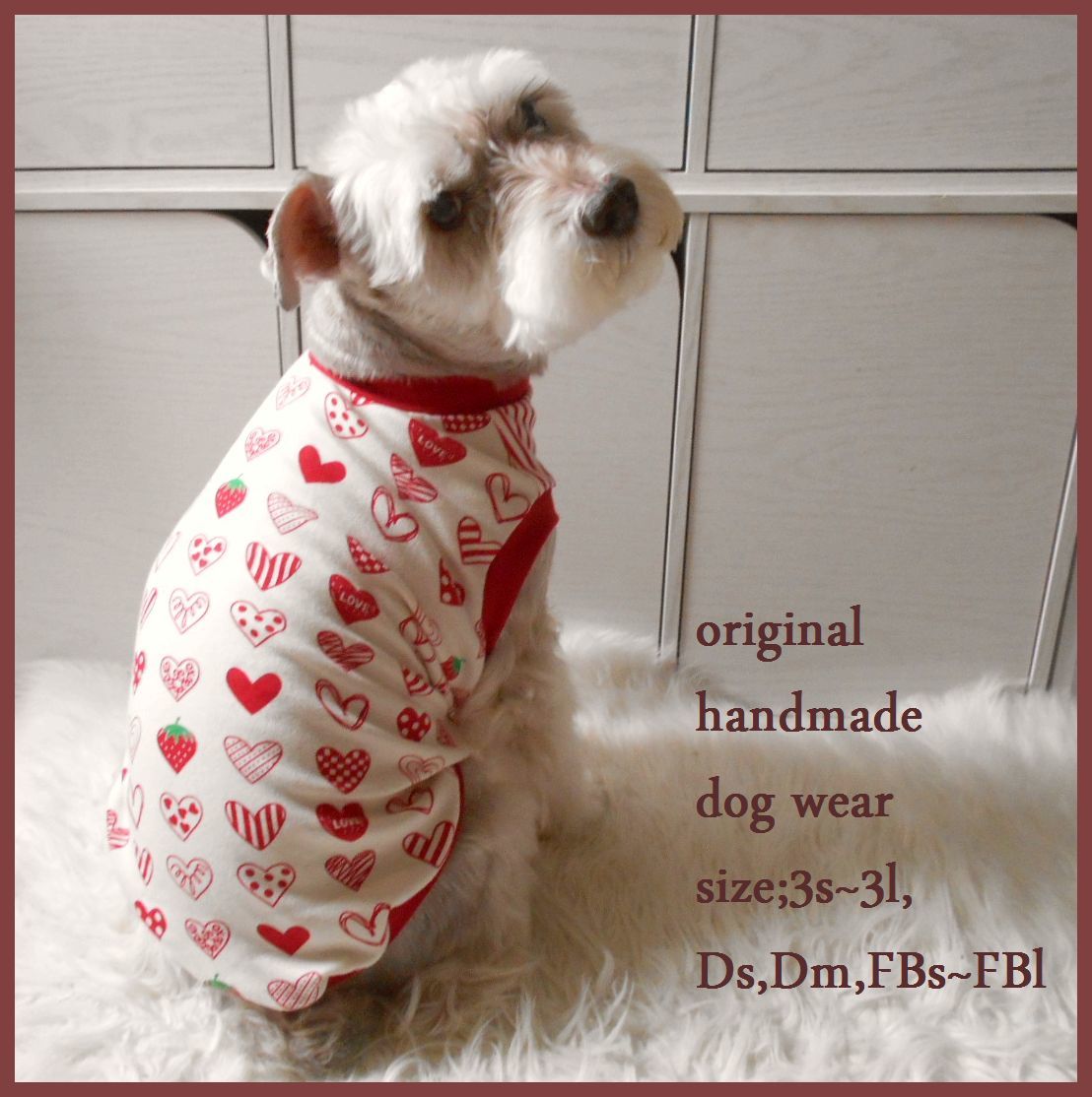 在庫少★ハンドメイド・ドッグウェア小型犬用・ハートいちごのタンクトップ★3S~M,ダックス、フレブルサイズ調整可拍卖