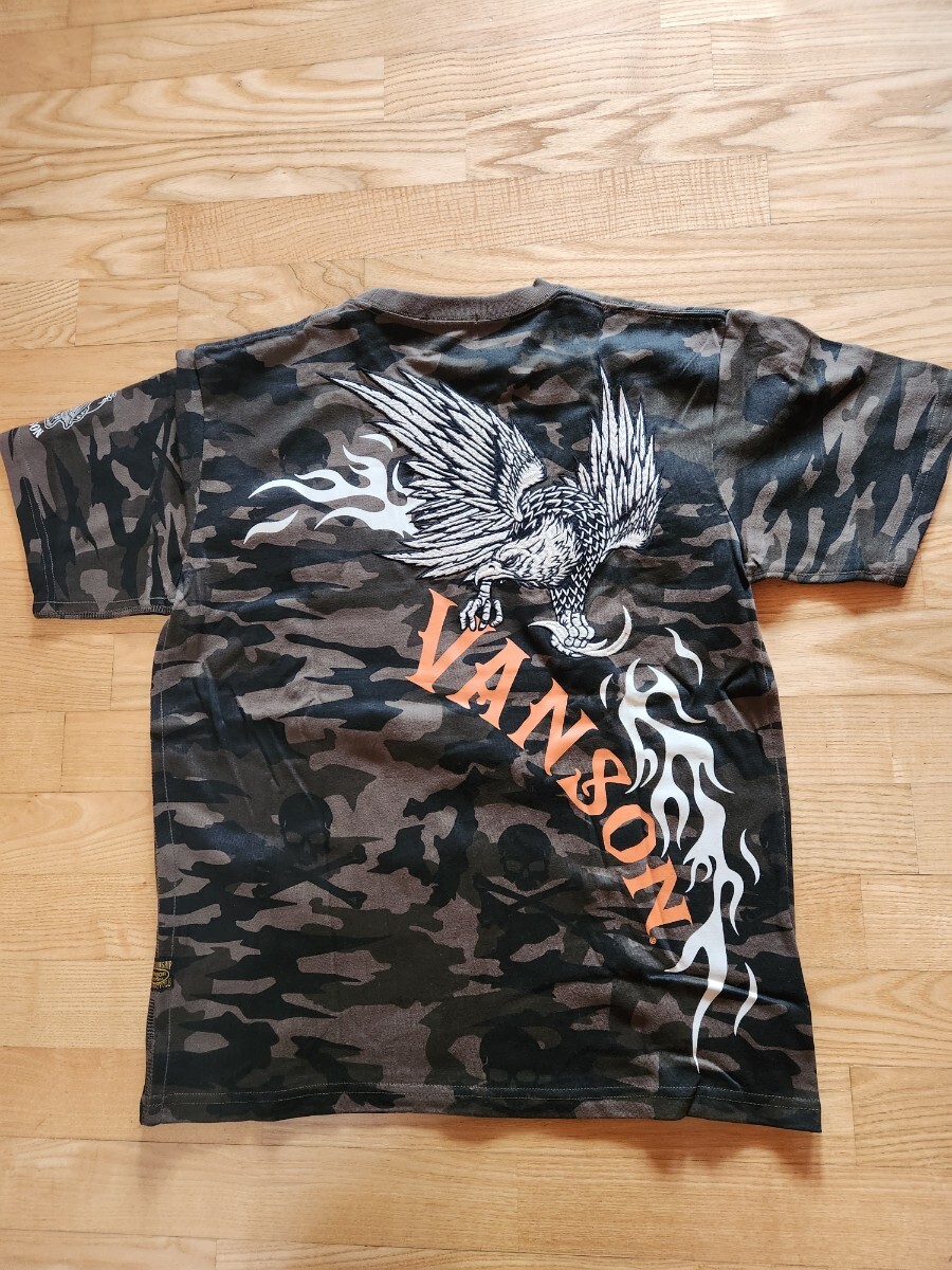SALE! 送料込★vanson バンソン NVST-2403 天竺半袖Tシャツ バイカー イーグル刺繍 迷彩 オリーブカモ柄 L拍卖