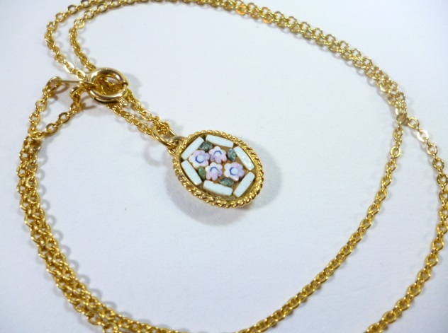 β ITALY マイクロモザイク ペンダント ネックレス β モザイク ガラス ローマン イタリア拍卖