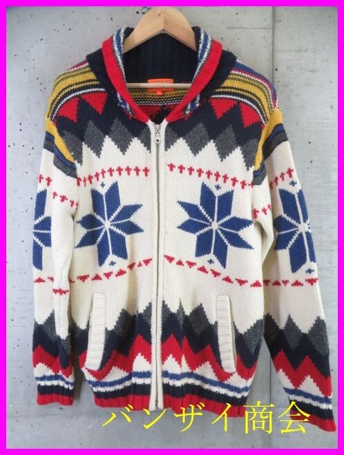 005c180◆良品です◆ANGELO GARBASUS アンジェロガルバサス フルジップ カウチンニットジャケット M/パジェロ/ゴルフ/セーターカーディガン拍卖