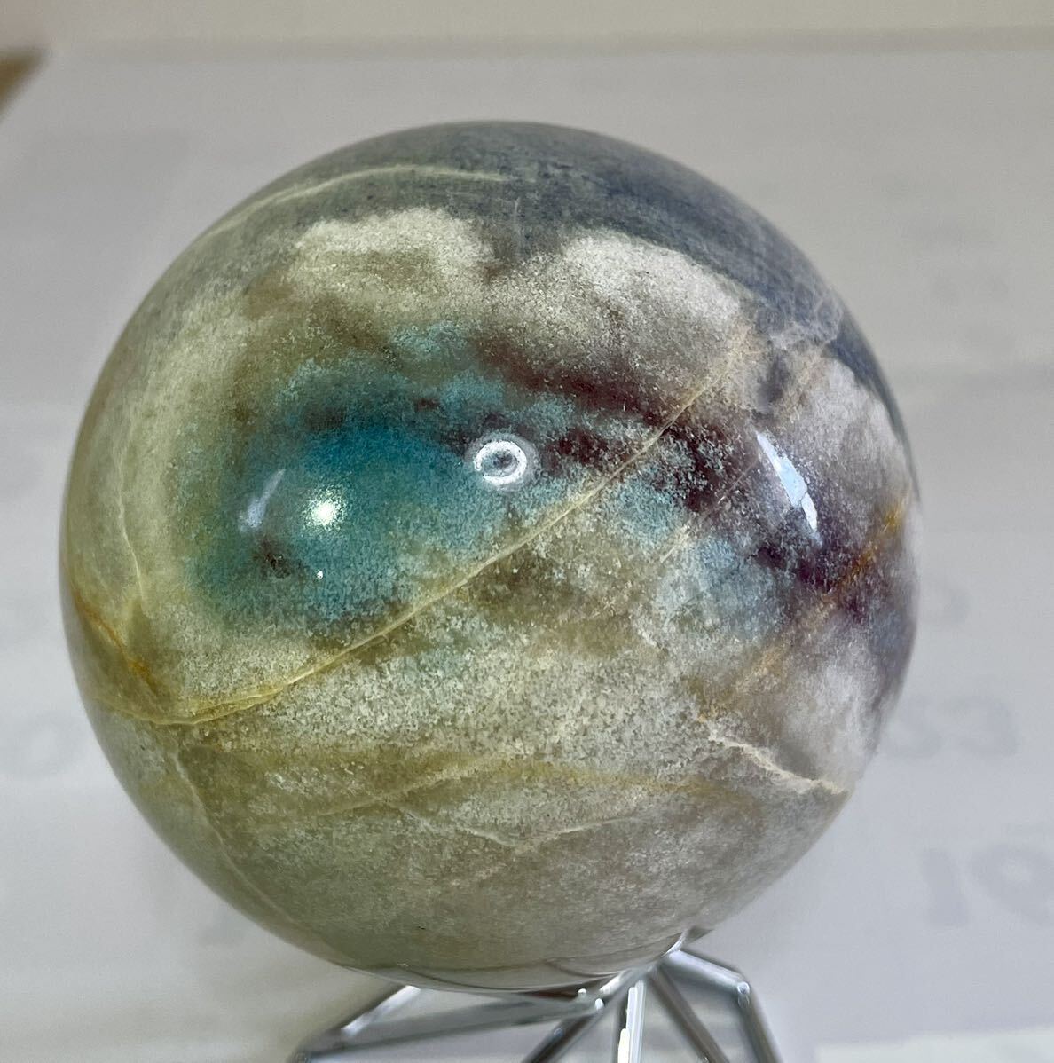 トロレアイト 天然石スフィア 012 パワーストーン 丸玉置物 幸運 ラッキー 風水晶 インテリア 魔除 お守 直径約7.5cm拍卖