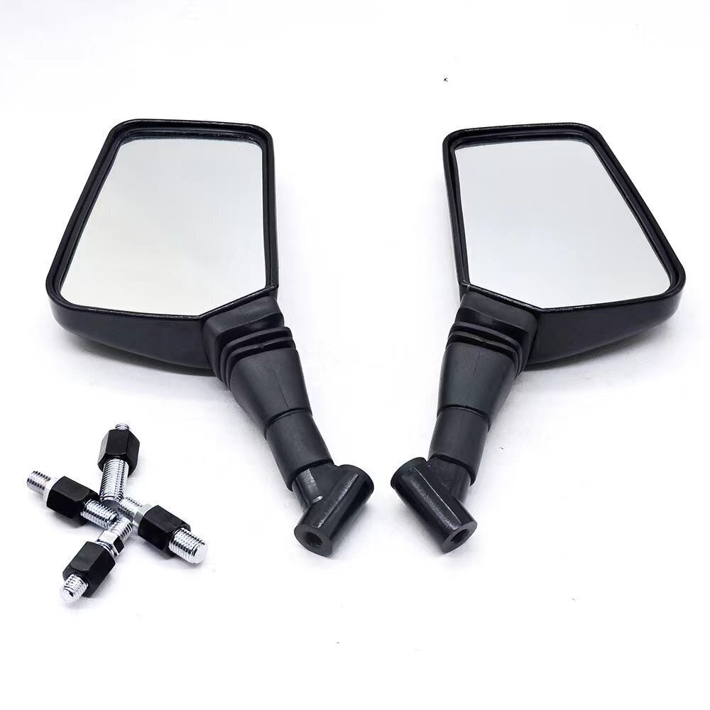 バックミラー 8mm 10mm 汎用 ナポレオンミラータイプ メッキ 旧車會 単車 アダプター 左右セット バックミラー ブラック拍卖
