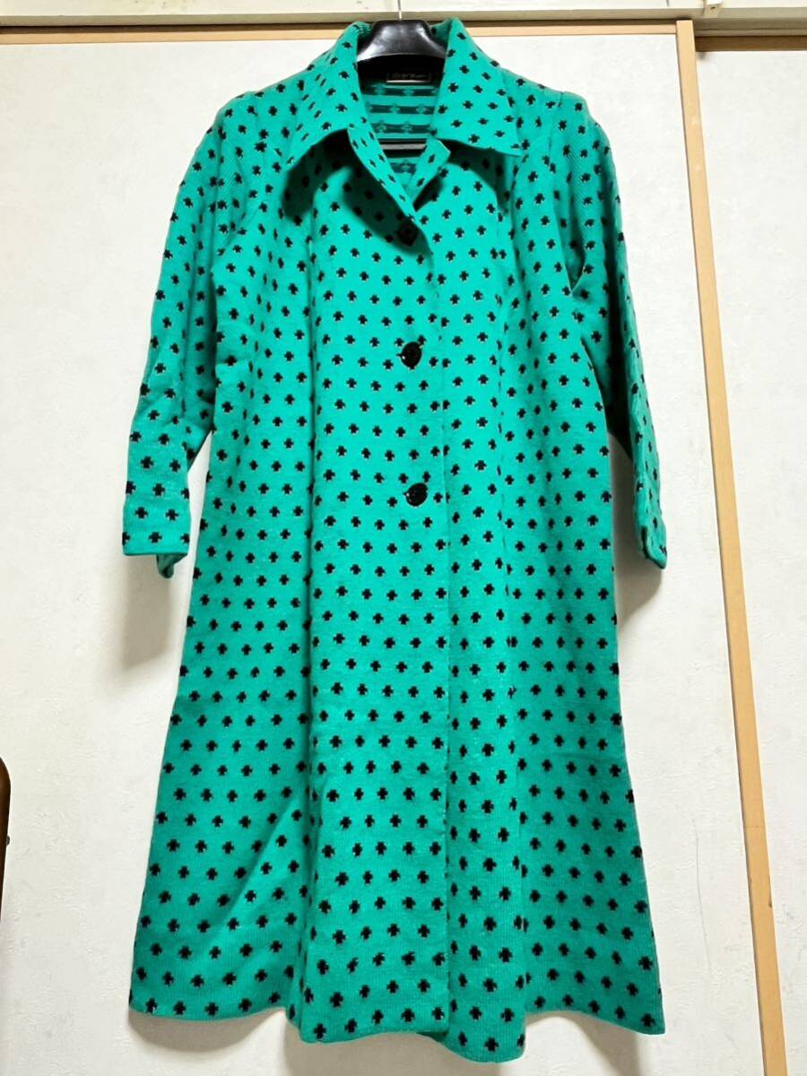 古着/ユーズド/レトロ*斎藤都世子/saito toyoko*ロングカーディガン*M〜Lサイズ*グリーン柄拍卖