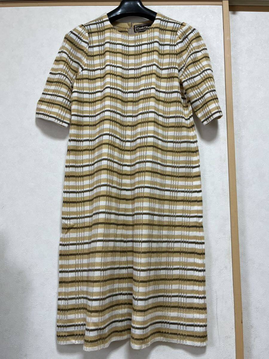 古着/ユーズド/レトロ*斎藤都世子/saito toyoko*ニットワンピース*M〜Lサイズ*茶色系縞々拍卖