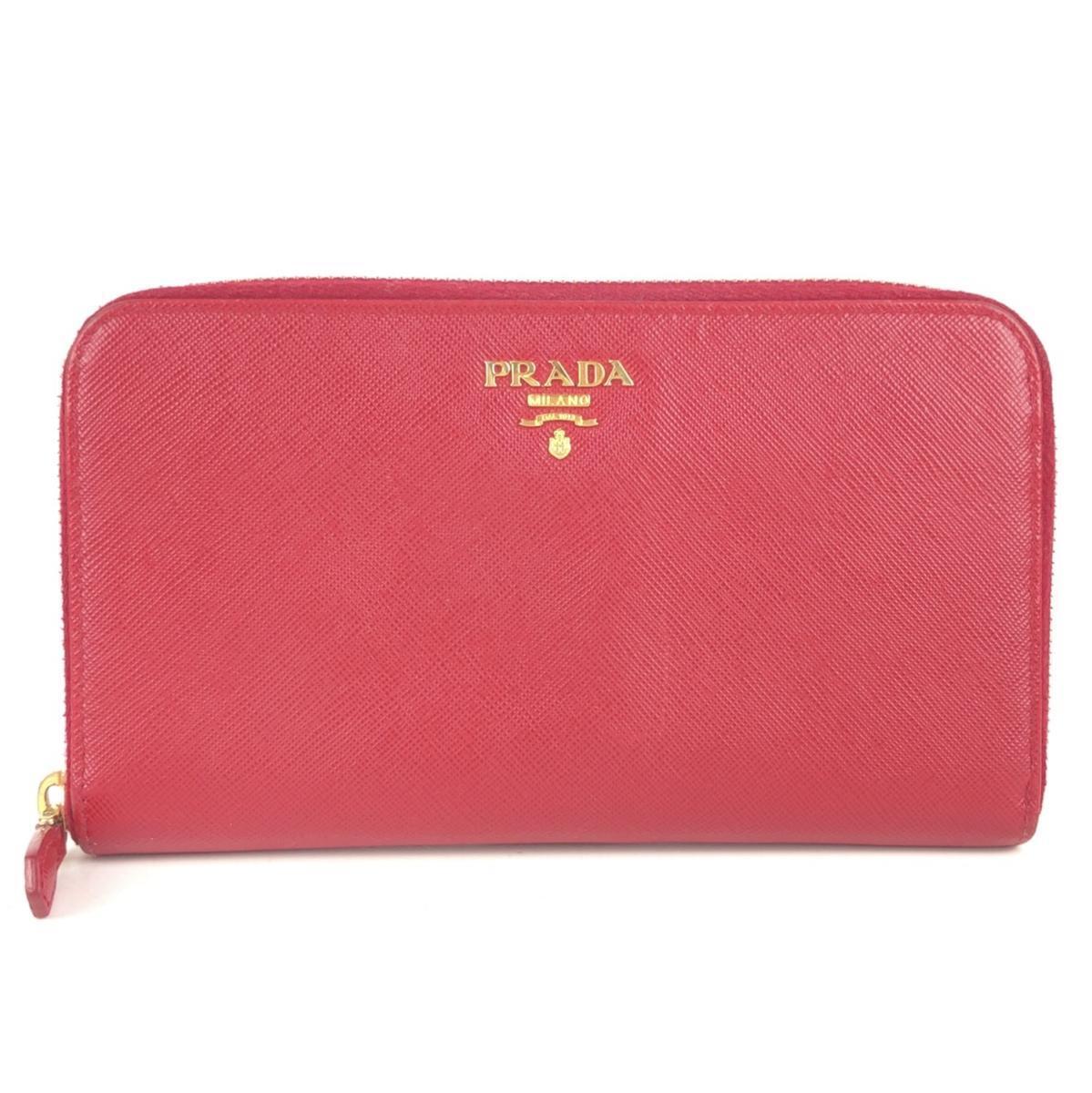 【a342】PRADA プラダ サフィアーノ ラウンドファスナー 長財布 赤拍卖