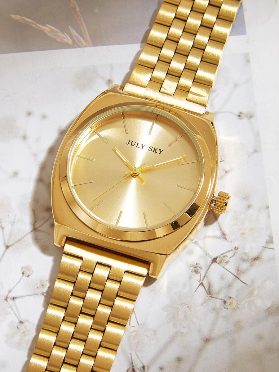 腕時計 レディース クォーツ 1個 ゴールドトーンの高級感溢れるシンプルなステンレススチールバンドクオーツウォッチ、バーインデック拍卖