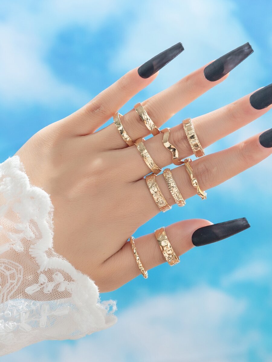 リング レディース セット 10ピース ミニマリスト テクスチャー リング拍卖