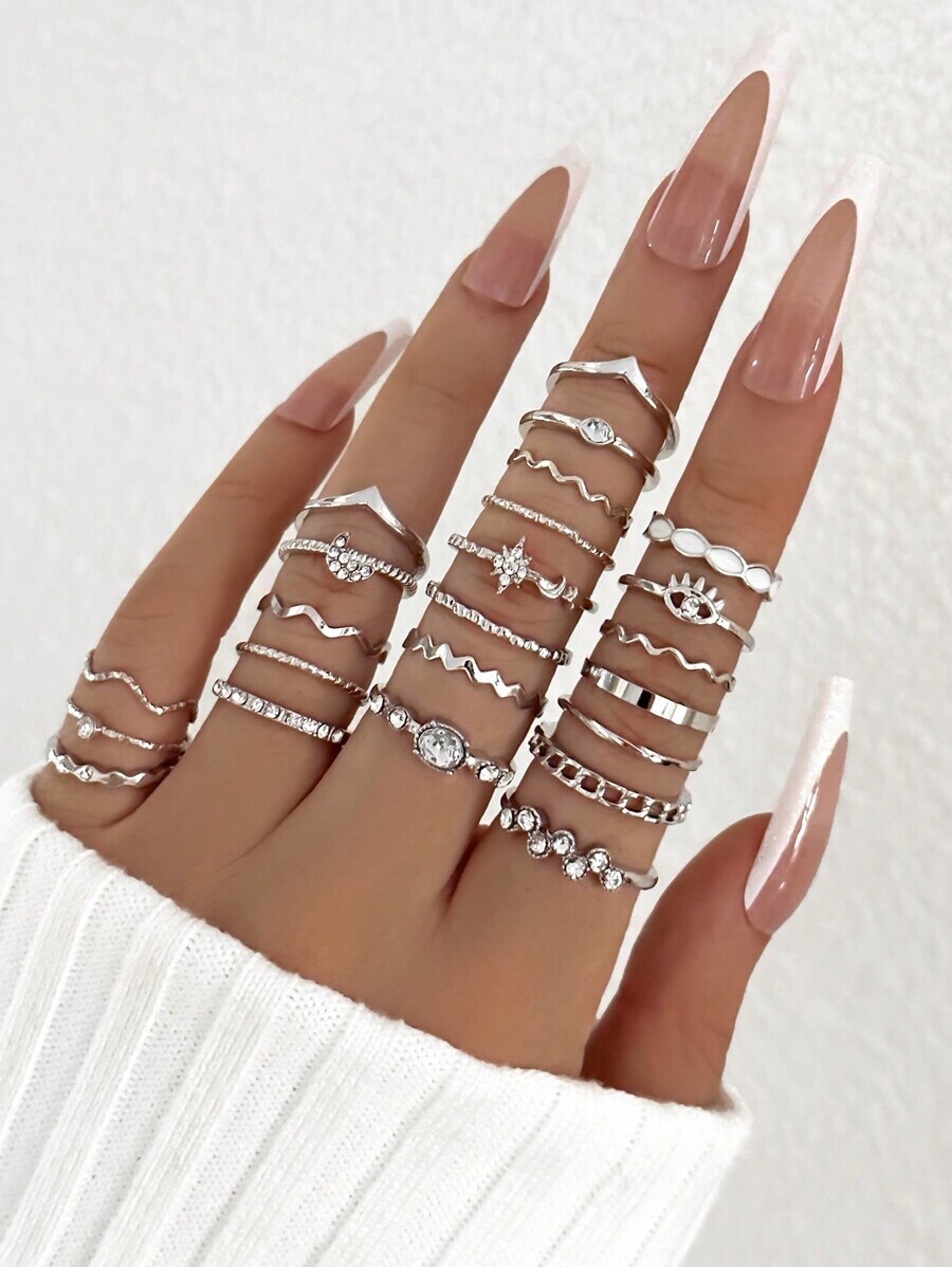 リング レディース セット 23個セット ダイヤ 模造パール アイ 抱擁 エレメント豊富 高級感あるリングセット拍卖