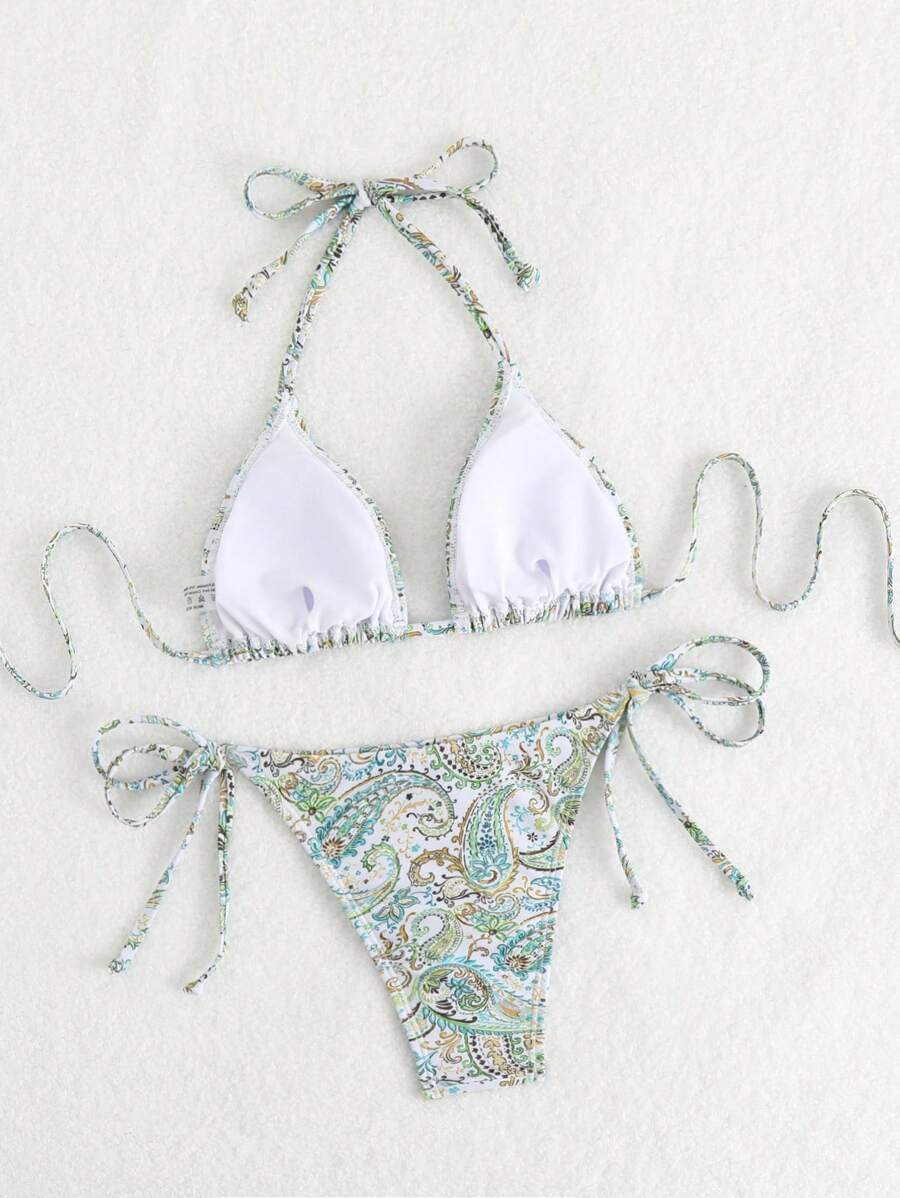 レディース 水着 ビキニセット バックレスストラップ ホルターネック独立タイプ 水着ビキニセット ランダムプリント 夏のビーチ拍卖