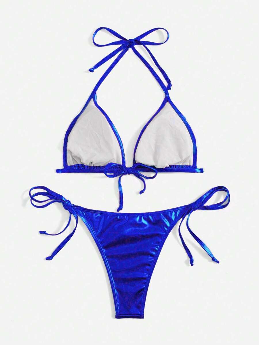 レディース 水着 ビキニセット ビーチメタリックトライアングル サイドタイビキニセット サマー拍卖