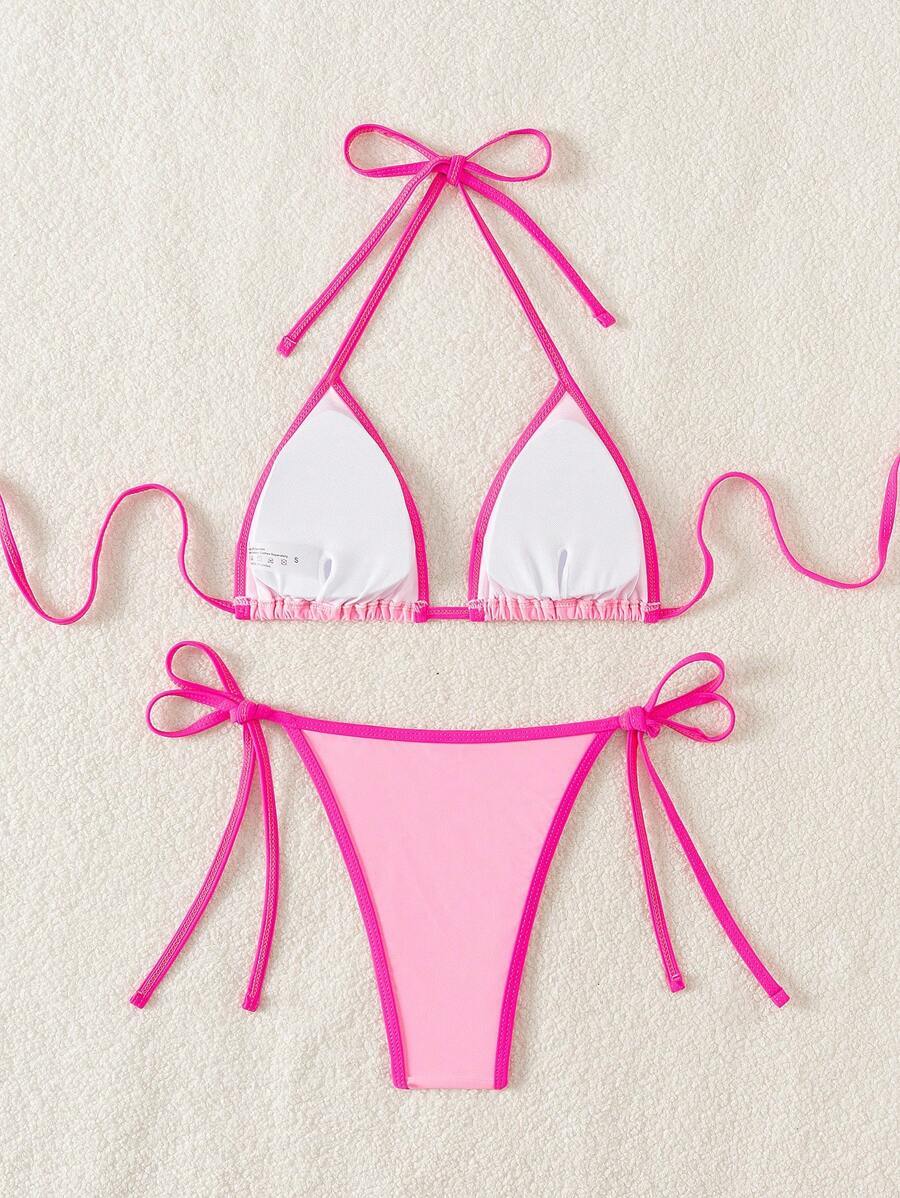 レディース 水着 ビキニセット レディース コントラストカラー ホルターストラップ ビキニセパレート スイミングスーツ、夏休み・ビ拍卖