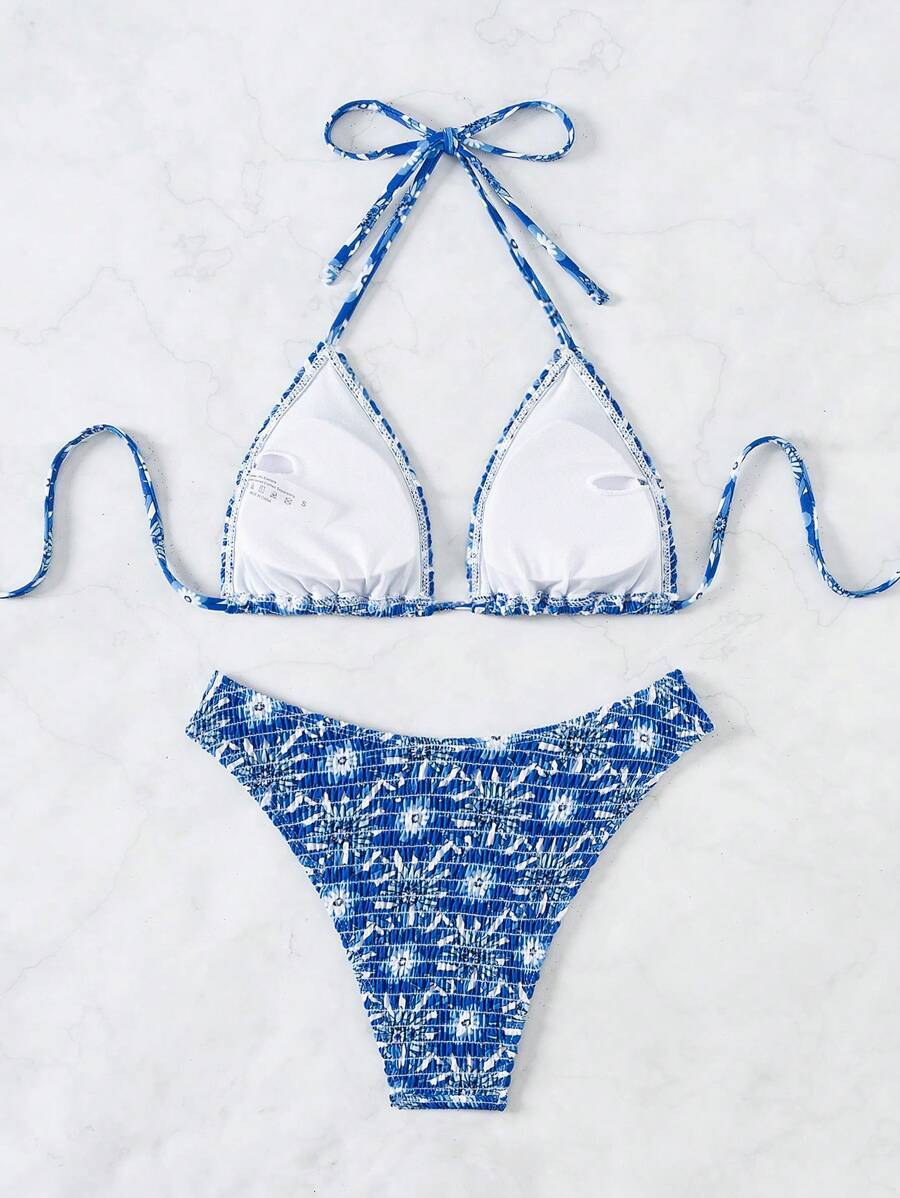 レディース 水着 ビキニセット サマービーチフローラルプリントホルターネックビキニセット(2点)、さまざまなプリント柄拍卖