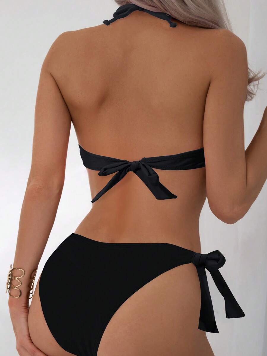 レディース 水着 ビキニセット ホルターネック ビキニ セット プッシュアップ、柄はランダム、夏のビーチウェア、女性用拍卖