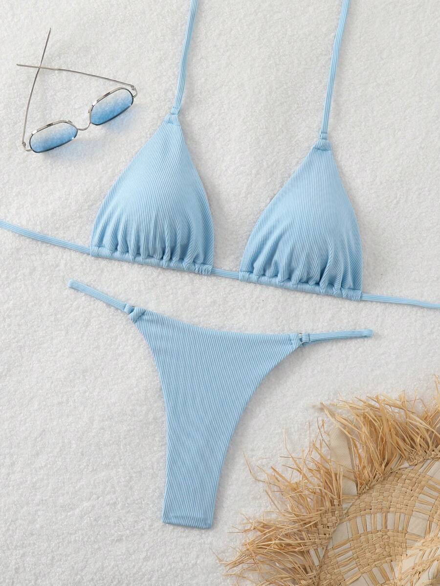 レディース 水着 ビキニセット 女性用夏のビーチ ソリッドリブビキニセット、バケーション水着拍卖