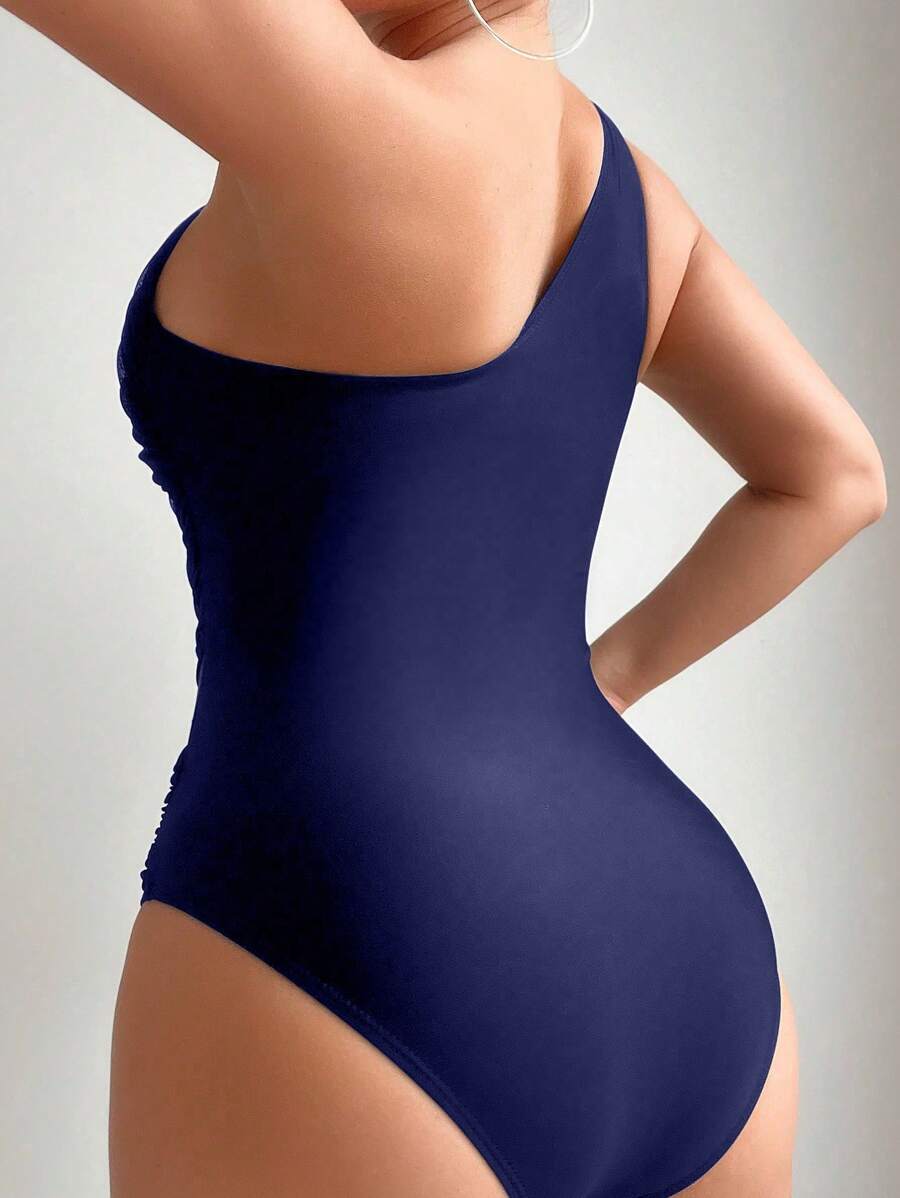 レディース 水着 ワンピース 女性用 ソリッドワンショルダー プリーツ ワンピース水着、に最適、スリムフィット拍卖