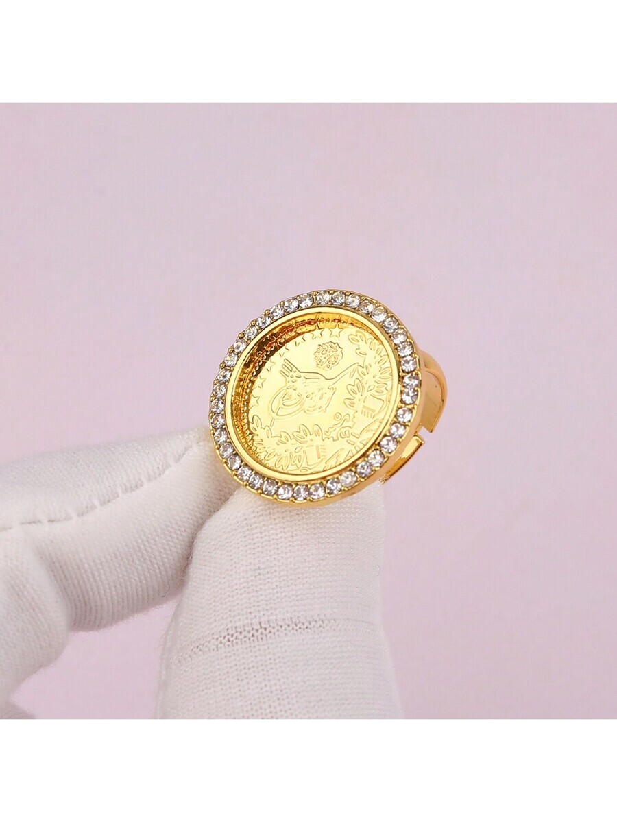 リング レディース リング トルココインデザイン 指輪 金メッキ ラインストーン付き サイズ可変 お揃いや結婚式に最適拍卖