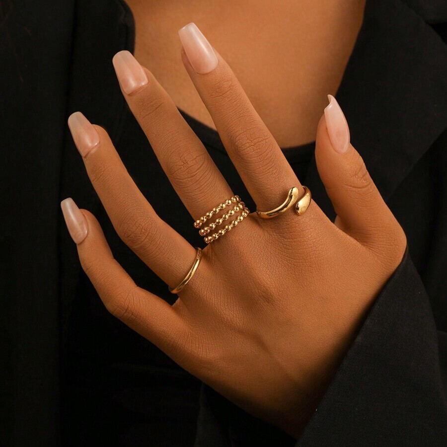 リング レディース セット ステンレススティール アジャスタブル 付け指 リング 3個入り ウォータードロップ拍卖