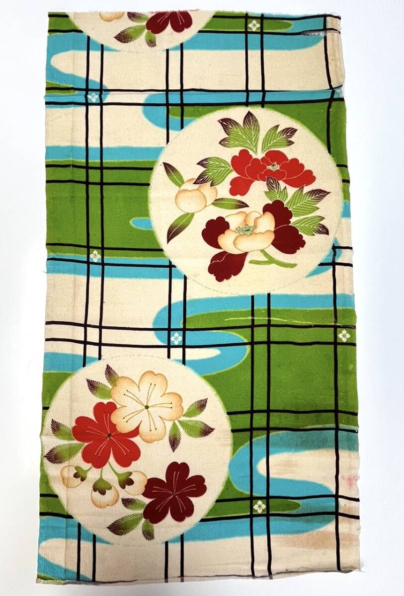 花とら●リサイクル端切れ 格子 花丸 ちりめん リメイク 素材 細工用 240424-21拍卖