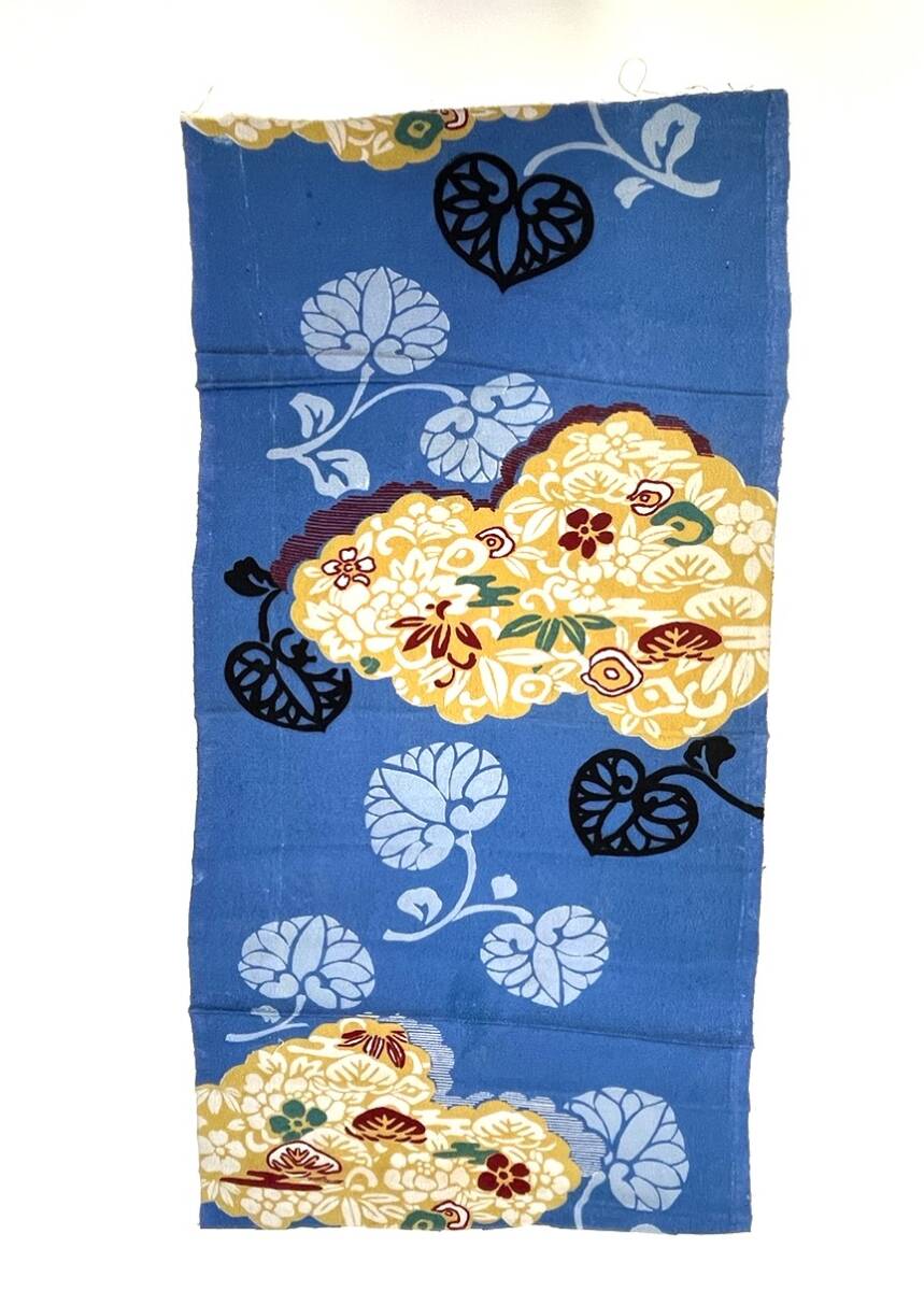 花とら●リサイクル端切れ 青 葵 ちりめん リメイク 素材 細工用 240505-18拍卖