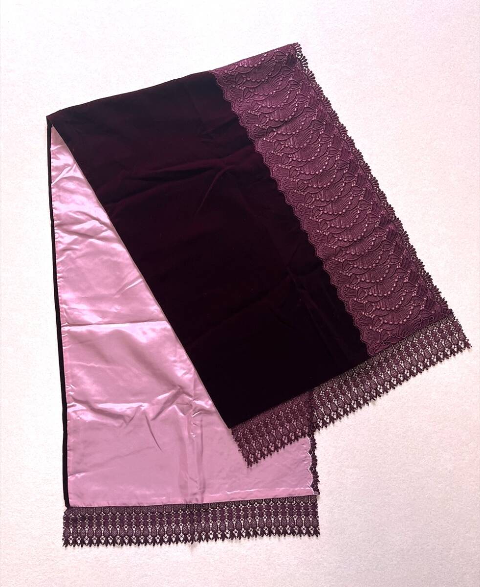 花とら●リサイクルショール ベロア ワインレッド レース リメイク 和装にも 洋装にも 素材 240424拍卖