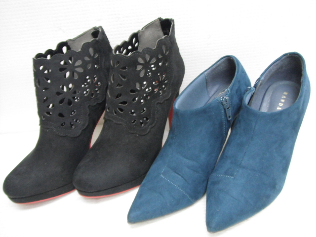 RANDA ランダ ヒールビジューブーティ 花柄 レース ショートブーツ Sサイズ 約22.5cm 2足セット 定形外郵便全国一律1350円 J2-B拍卖